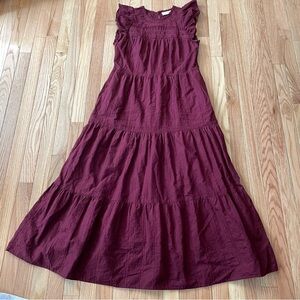 Cottagecore Burgundy Tiered Maxi Dress Womens Small Prairie Cotton Romantic